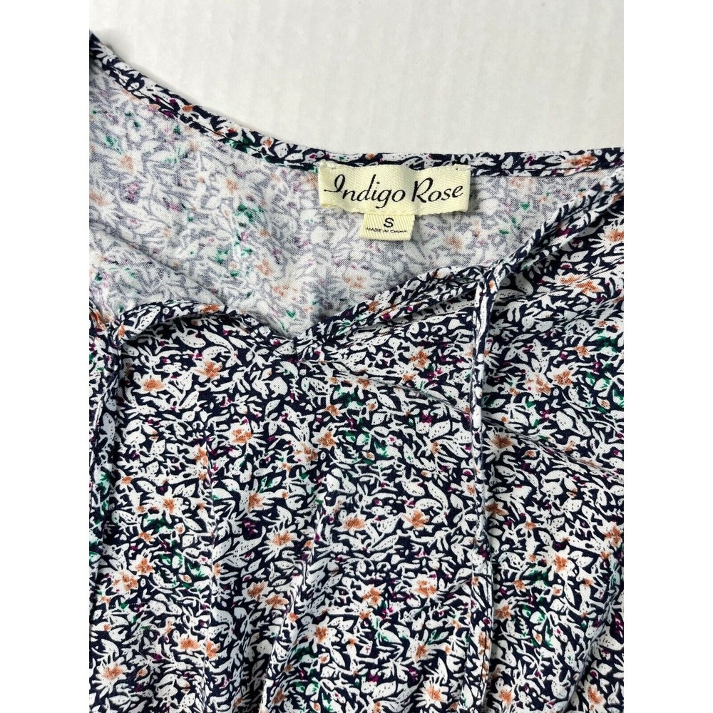 Indigo Rose Floral Midi Dress Long Sleeve Tie Front Layered Elastic Waist Sz S - Picture 10 of 16